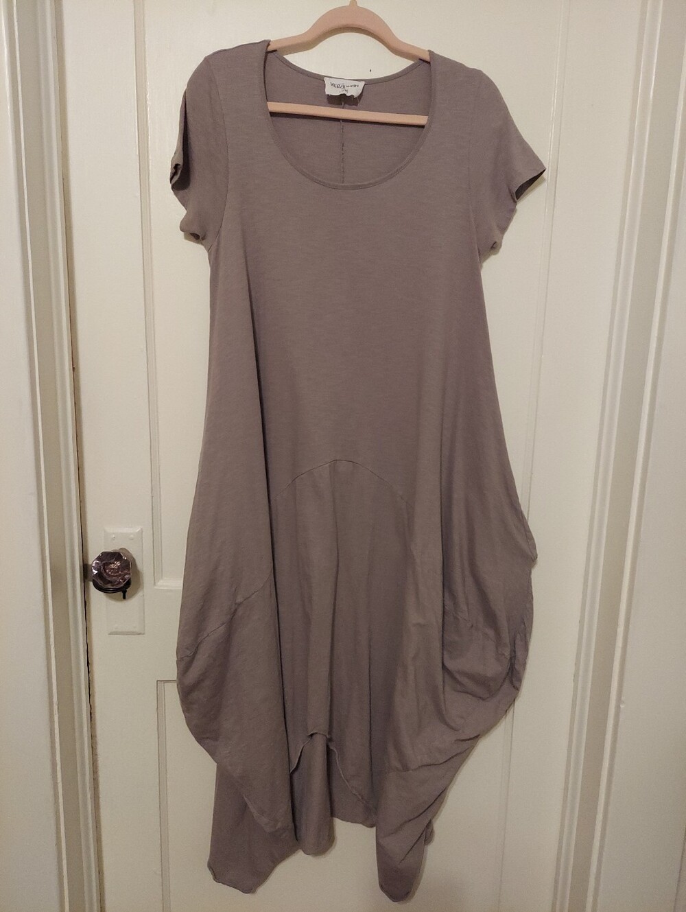 Verandah By Vina Dress Womens Medium/Large Taupe 100%Cotton Lagenlook Pockets